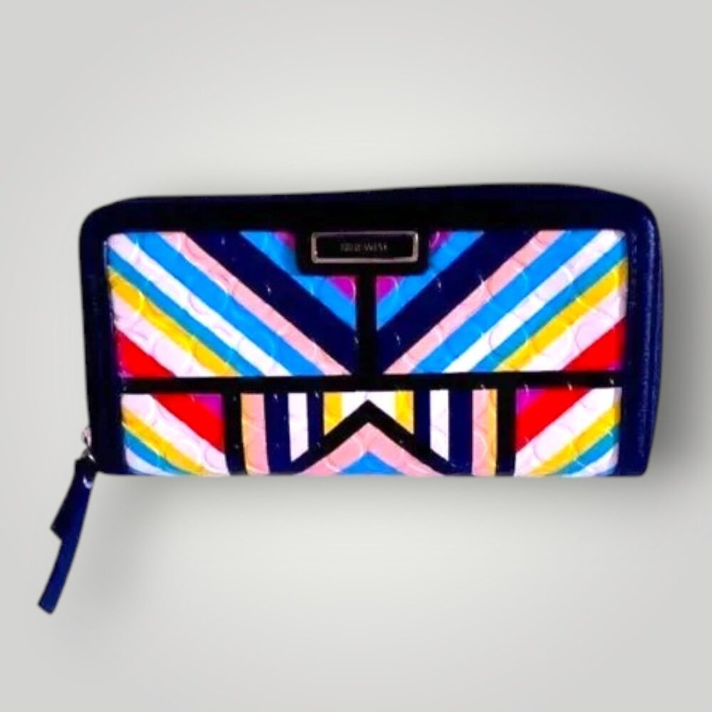 Nine West Multicolor Zip-Around Wallet Hard Shell Textured Clutch Organizer